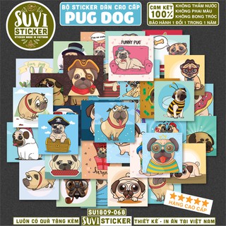 Sticker Chó Pug Dog chống nước sticker dán laptop, điện thoại, đàn guitar, mũ bảo hiểm, vali.