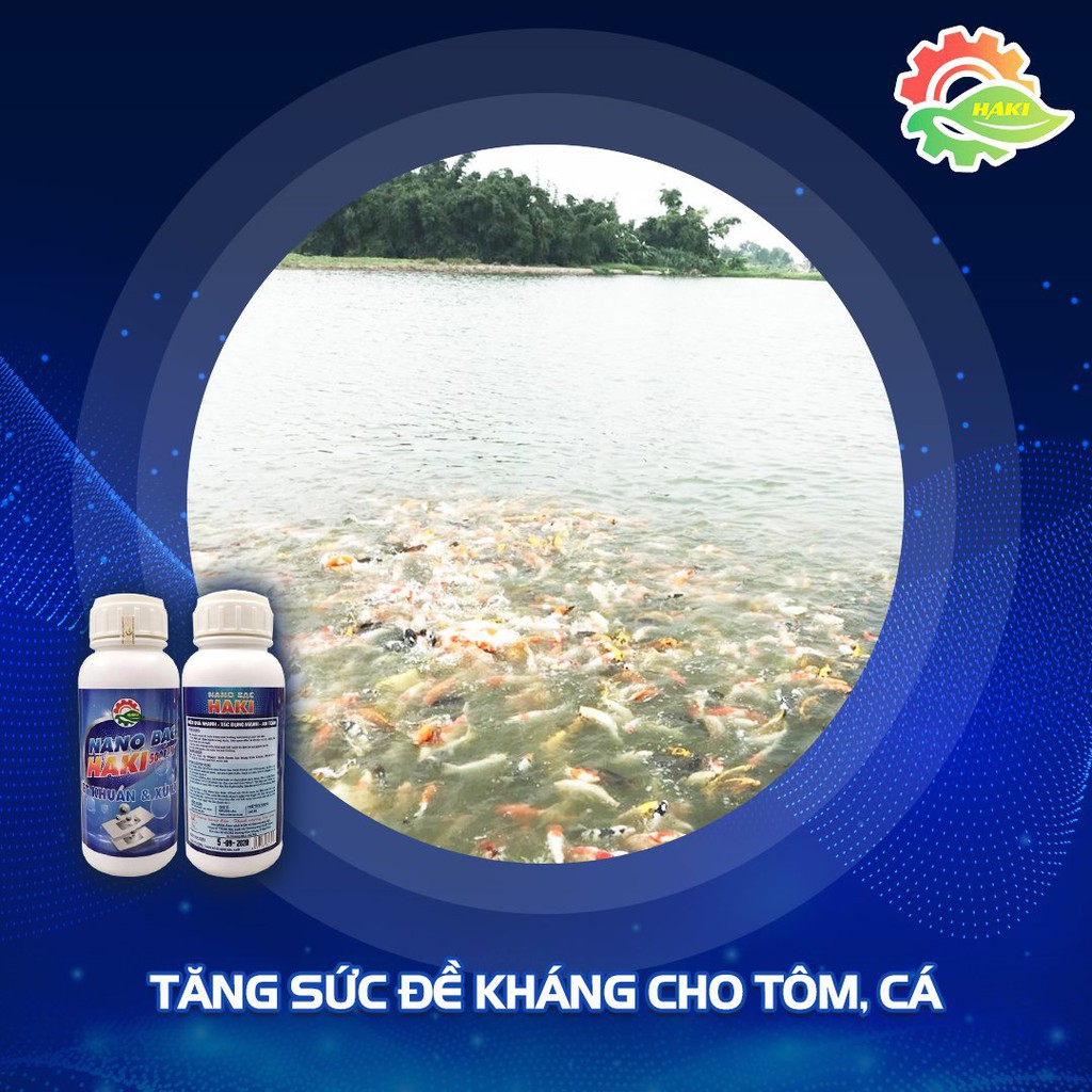 Nano bạc Haki trị nấm cho cá cảnh, làm trong  nước bể cá, ao nuôi, khử mùi hôi tanh, xử lý nước chai 500ml