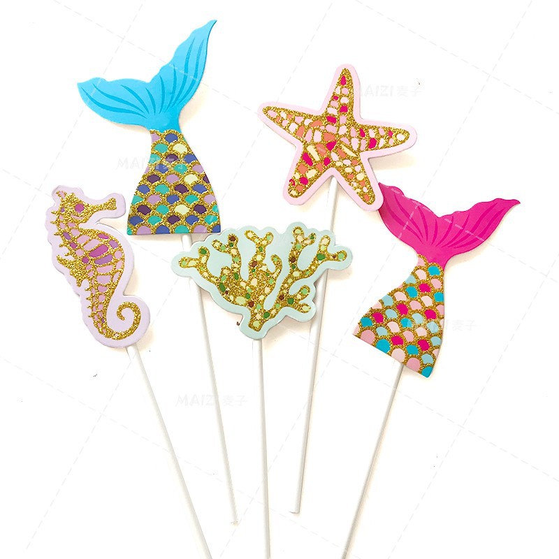 Set 6 Que Cắm Trang Trí Bánh Kem Hình Nàng Tiên Cá