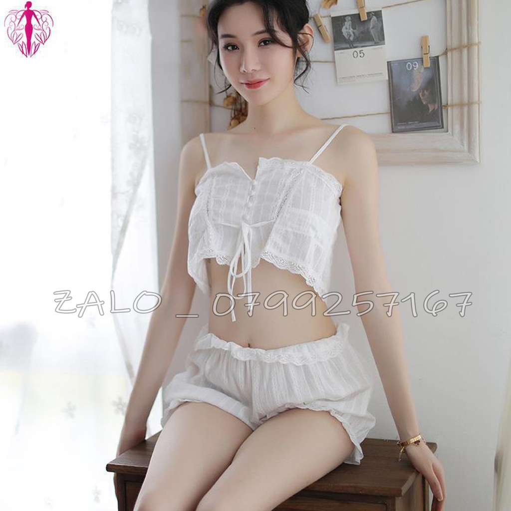 Bộ đồ ngủ nữ hai dây màu trắng  sexy gợi cảm | BigBuy360 - bigbuy360.vn