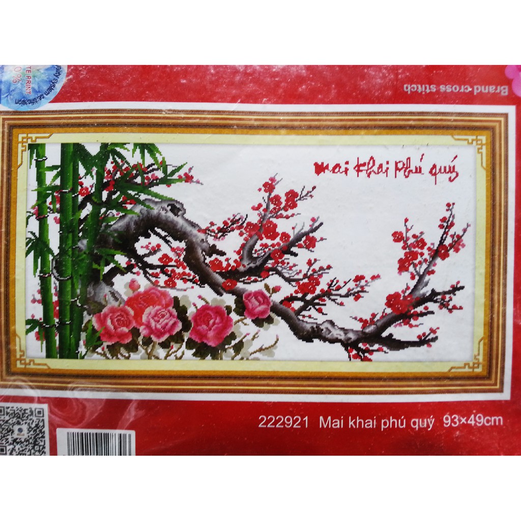 Tranh thêu chữ thập mai khai phú quý 222921