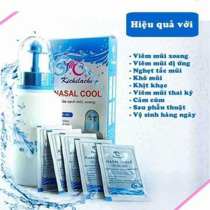 Nước rửa mũi Kichi Nasal cool (Tặng kèm bình xịt và 6 gói muối)