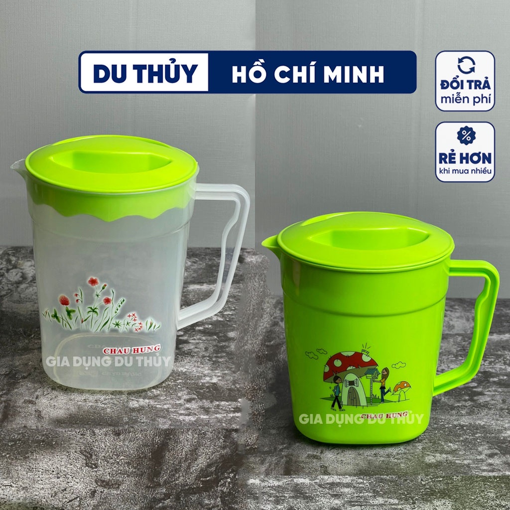 Ca nhựa đựng nước 0.5 - 2.3L Châu Hưng nhựa nguyên sinh không mùi, tiện dụng, an toàn sức khỏe, nhiều màu sắc đẹp mắt