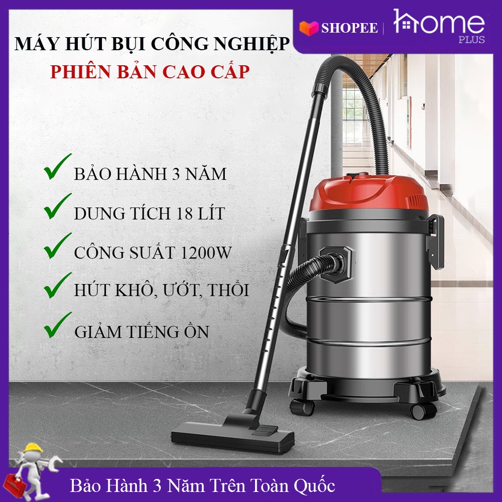 Máy hút bụi công nghiệp gia đình công suất lớn 1200W, dung tích 18L. Máy hút bụi có chức năng hút khô, hút nước và thổi.