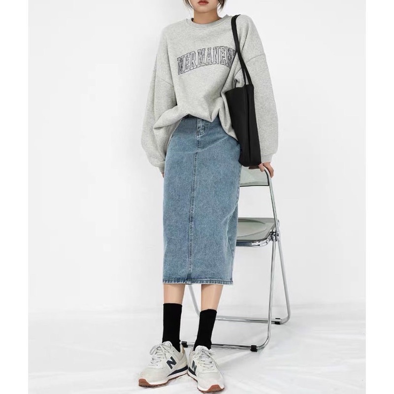 CHÂN VÁY JEANS CHỮ A DÁNG DÀI KÈM ẢNH THẬT