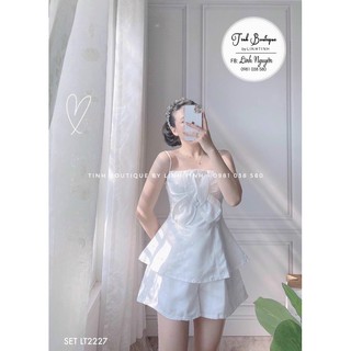 Set áo trắng 2 dây đính hoa + quần