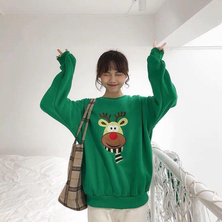 Áo sweater nỉ thêu icon Noel ulzzang 4 màu