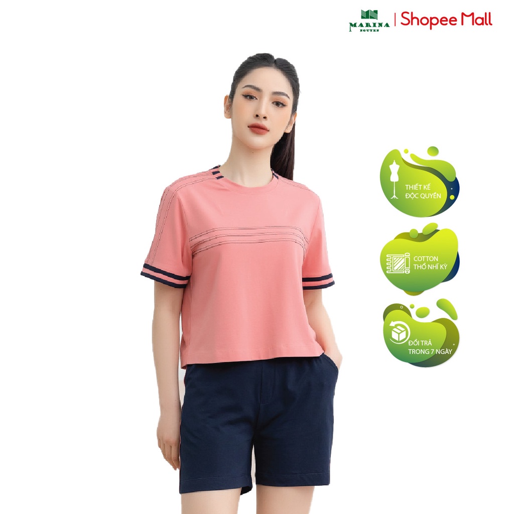 Đồ Bộ Nữ Mặc Nhà MARINA NGUYỄN, Thiết Kế Cổ Tròn, Tay Ngắn Độc Đáo, Vải Cotton Mềm Mịn, Thoáng Mát 322017