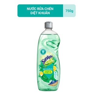 Nước rửa chén Sunlight Diệt Khuẩn chiết xuất Chanh và Lá Bạc hà chai 750g