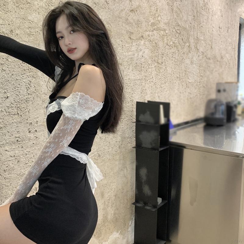 Đầm ren tay dài trễ vai dáng ôm thời trang Hàn Quốc phong cách quyến rũ cho nữ