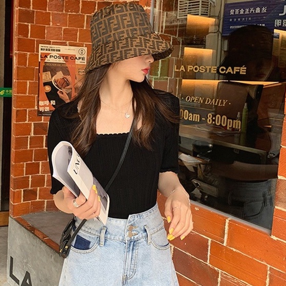 Áo kiểu ZHELIHANGFEI dệt kim tay ngắn thiết kế quyến rũ thời trang trẻ trung dành cho nữ