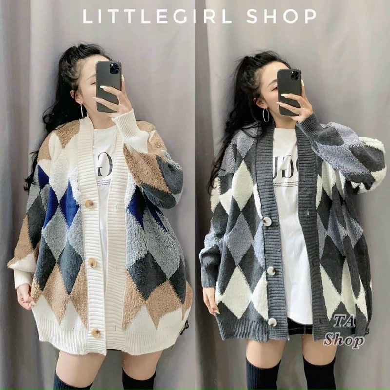 Áo khoác cadigan len trám ô Quảng Châu mẫu mới về
