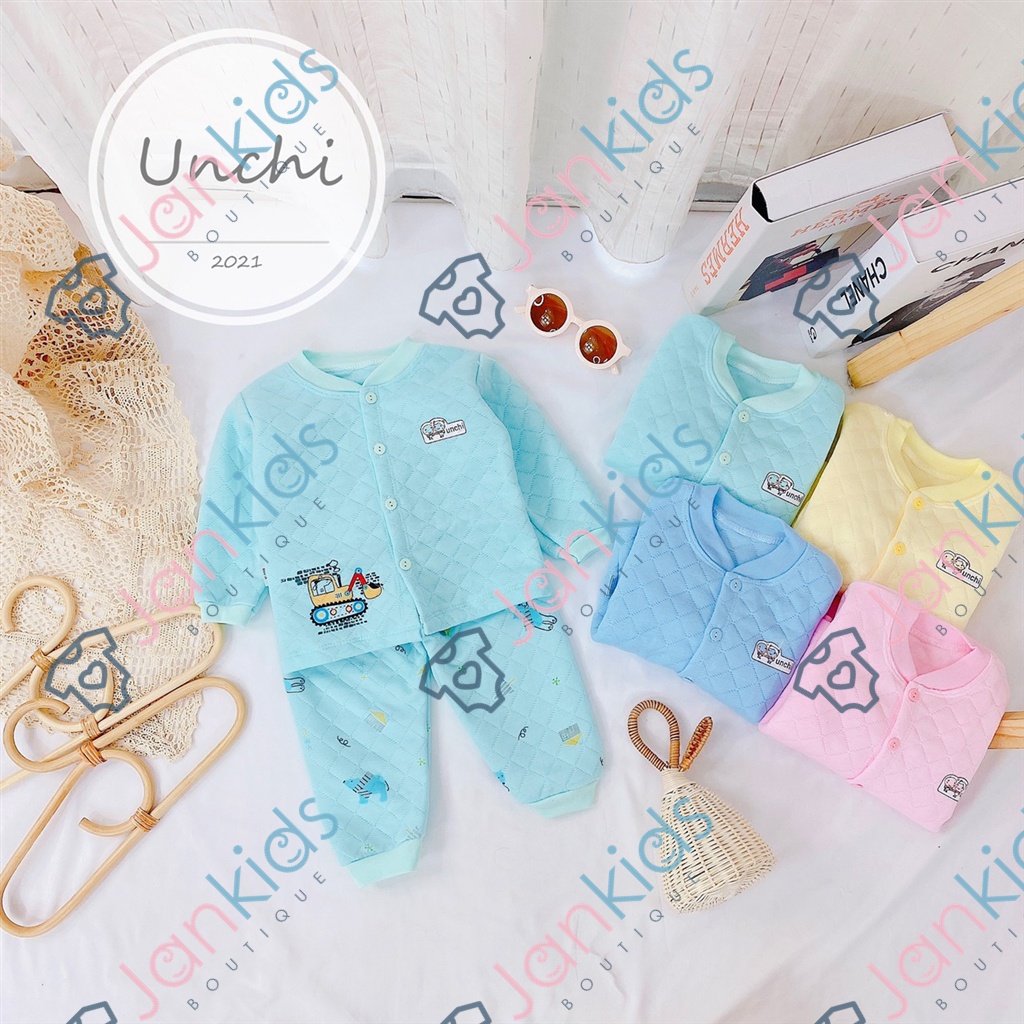Bộ quần áo nỉ xốp dài tay, cúc giữa UNCHI cao cấp cho bé trai, bé gái