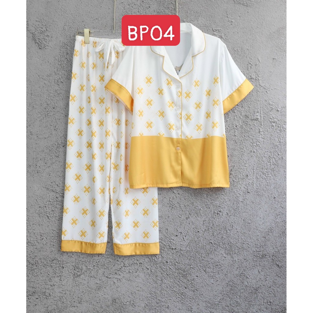 Đồ mặc nhà cao cấp- Bộ đồ ngủ pijama lụa cao cấp quần dài tay ngắn họa tiết phối màu hàng đẹp chuẩn chất mịn mát rượi