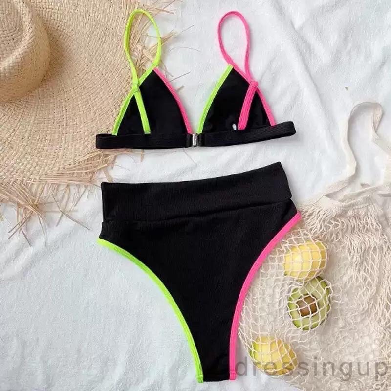 Bikini Viền Neon Xẻ Cao Tôn Dáng