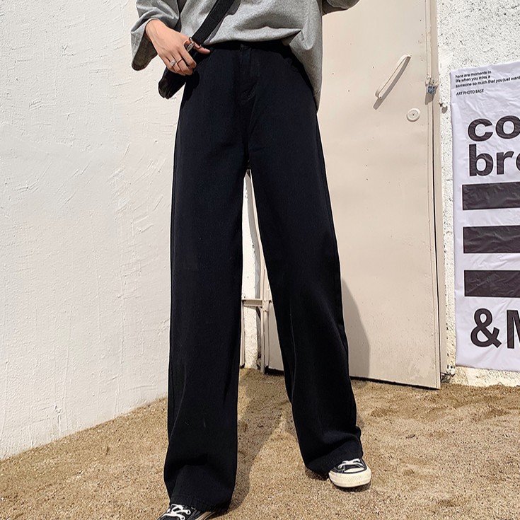 Quần denim ống rộng lưng cao phong cách trẻ trung 29645