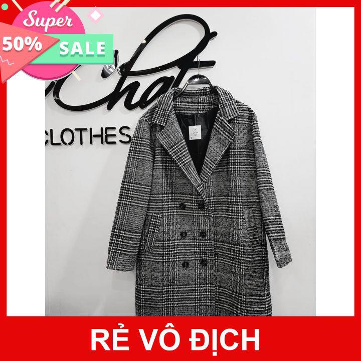 Áo Khoác Dạ Kẻ Đen 2 Lớp 🦋 Áo Choàng Nữ Dáng Hàn Quốc Siêu Xinh