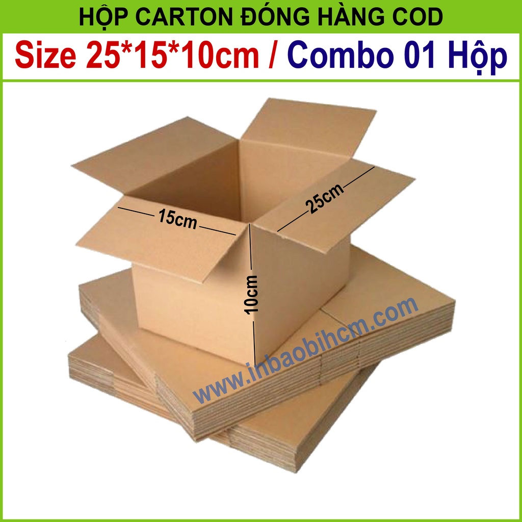 01 Hộp đóng hàng 25x15x10 cm, Hộp carton dày, Cứng cáp, Chuẩn Ship COD, Thùng carton, Hộp giấy giá rẻ, Inbaobi.HCM