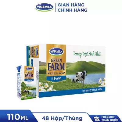 Thùng 48 Hộp Sữa Tươi Tiệt Trùng Vinamilk Green Farm Ít Đường 110ml