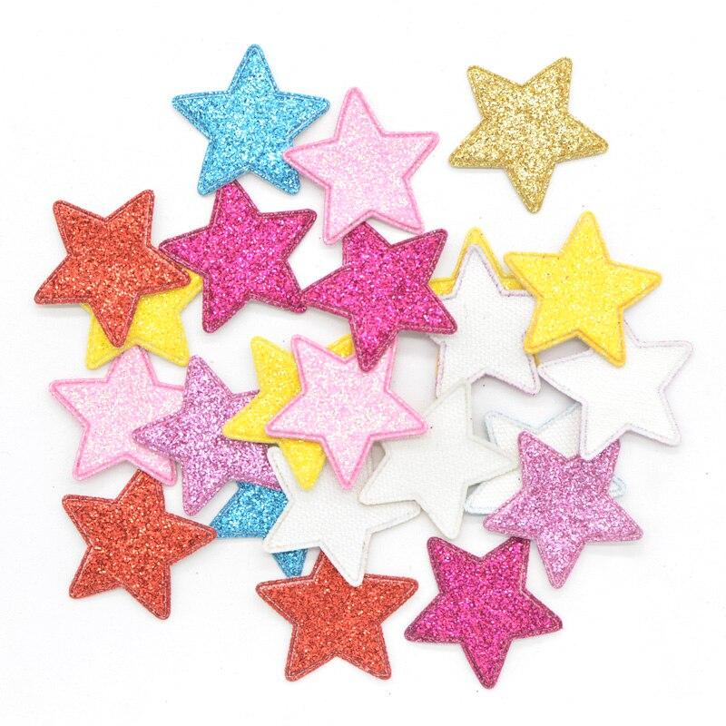 Set 80 Miếng Dán 25mm Hình Ngôi Sao Bằng Da Lấp Lánh Dùng Trang Trí Quần Áo / Giày / Nơ DIY
