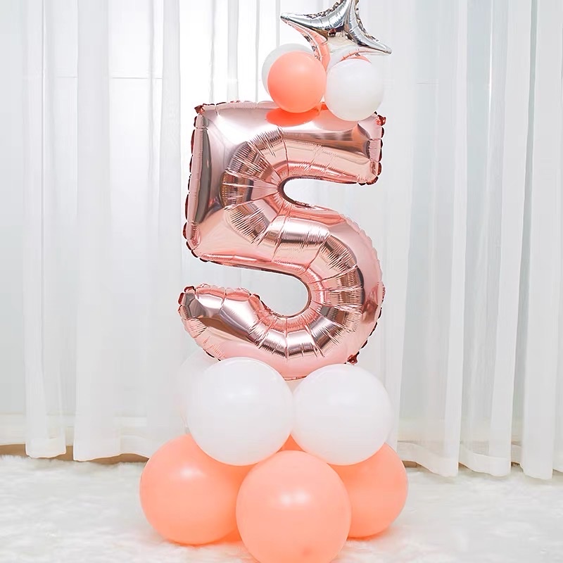 Combo Bóng số màu vàng hồng 40inch / 90 cm, bóng bay màu vàng hồng