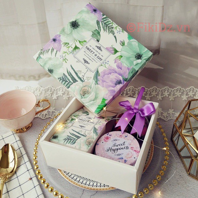[15*16*6.5] SỈ 24K Set 2 món Hộp quà tặng hộp hoa sáp trà hoa & túi HOA TÍM | BigBuy360 - bigbuy360.vn