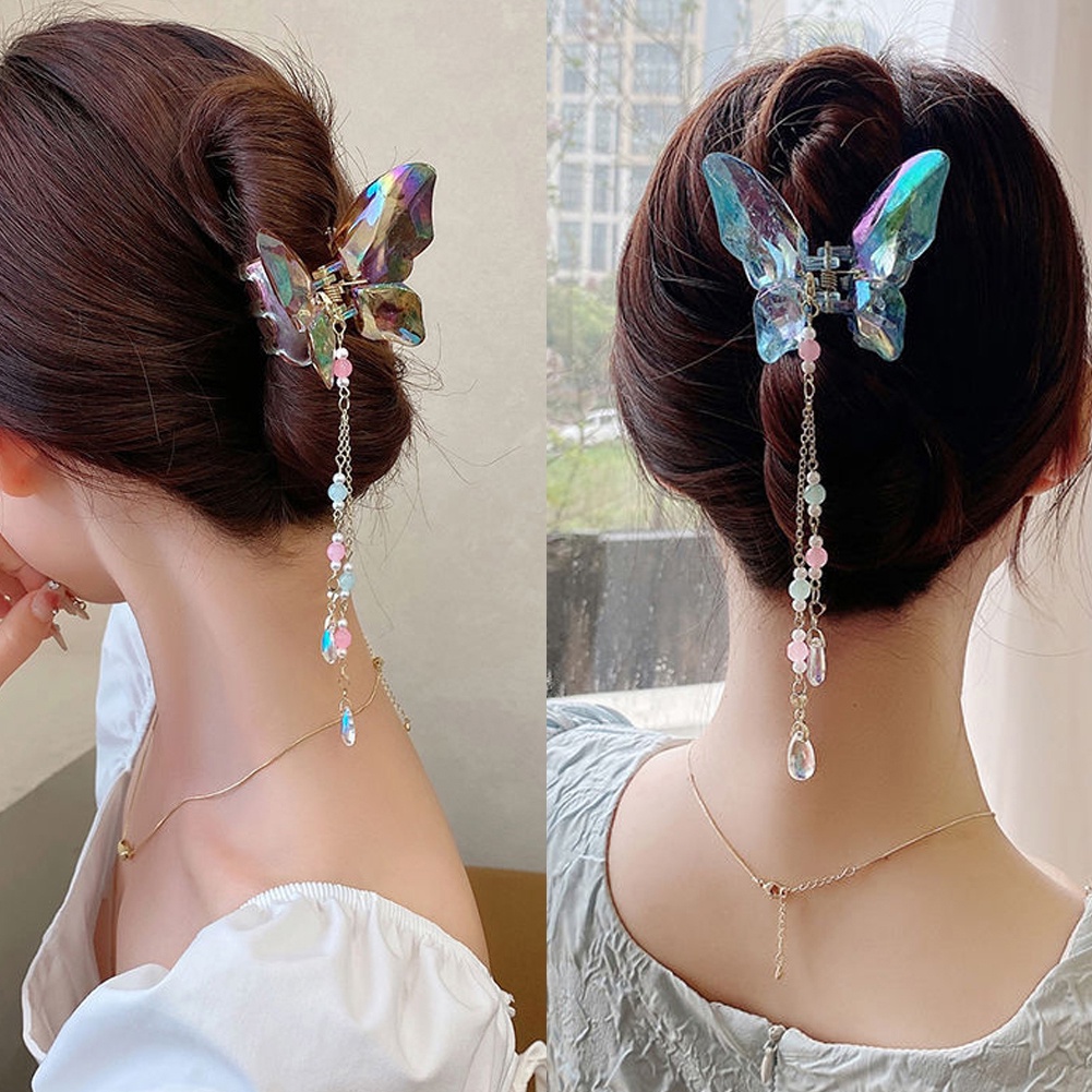 Kẹp Tóc Hình Bướm Màu Trơn Tua Rua Đơn Giản Cho Nữ