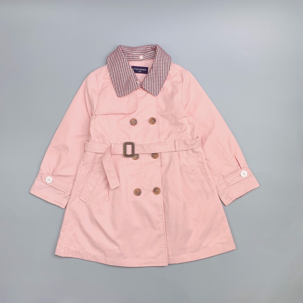 Áo khoác kaki trenchcoat Little Bobdog màu hồng cam cổ caro BG