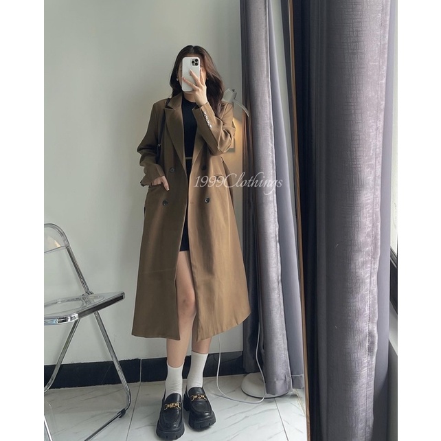 Áo Blazer dáng dài kèm đai 2 lớp