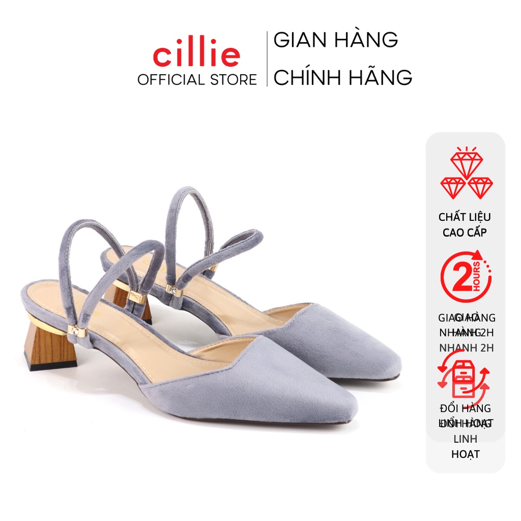 Giày sandal cao gót nữ bít mũi quai ngang phối da lộn gót gỗ cao 5cm độc đáo màu sắc nổi bật đi chơi dạo phố Cillie 1169