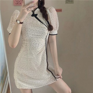Đầm sườn xám cách tân cổ tàu chấm bị ôm body