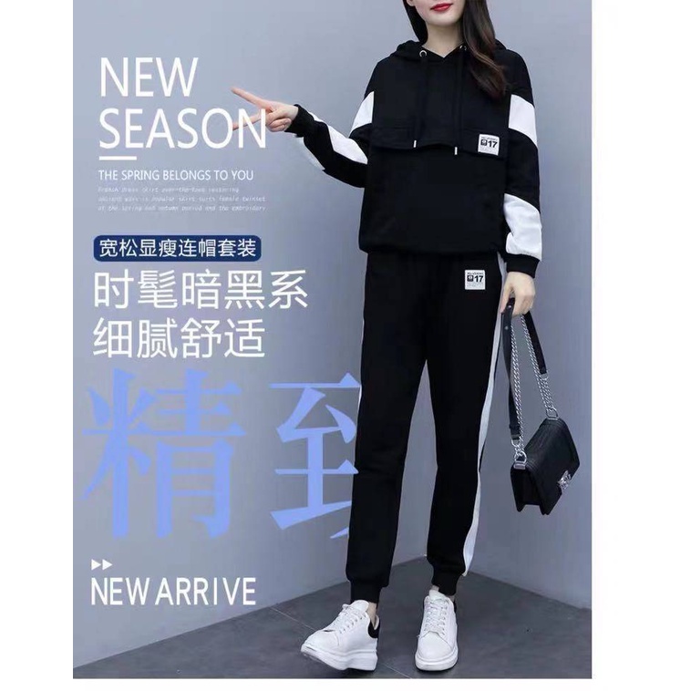 Bộ đồ hai mảnh áo tay dài dáng rộng size lớn  phong cách Hàn Quốc thời trang xuân thu