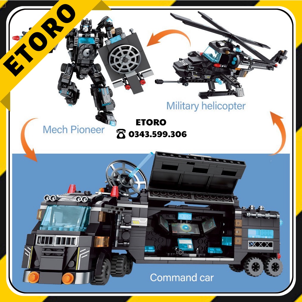 [820 Chi Tiết] Đồ chơi xếp hình LEGO Cảnh Sát Đặc Nhiệm SWAT Robot, Máy Bay, Xe Bọc Thép, Trực Thăng, Cano, Tàu Chiến