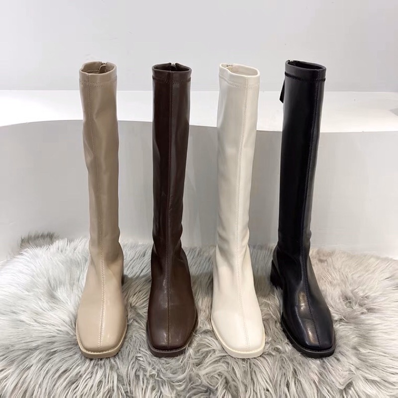 [Có ảnh thật] Boot nữ, boot đùi nữ da PU mềm đế 3cm
