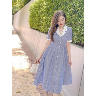 Đầm Xòe Sọc Cổ Trắng