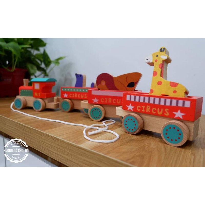 Đồ chơi gỗ việt nam xuất khẩu châu âu - Đoàn tàu chở thú - xe đồ chơi
