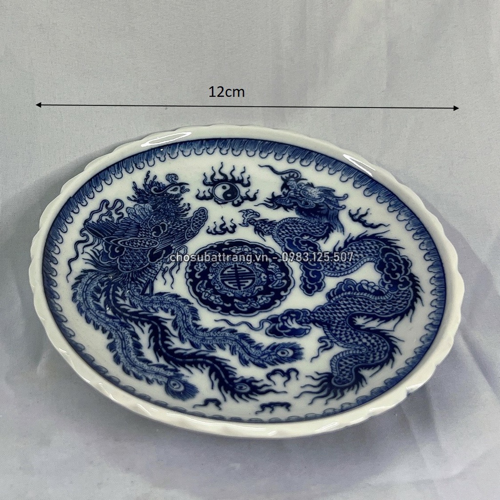 Đĩa đựng trầu cau/ xin đài âm dương trên ban thờ - men xanh lam