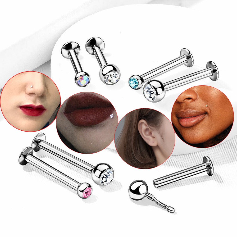 (Hàng Mới Về) Set 5 Khuyên Tai / Môi Bằng Thép Không Gỉ Nhiều Màu Cá Tính