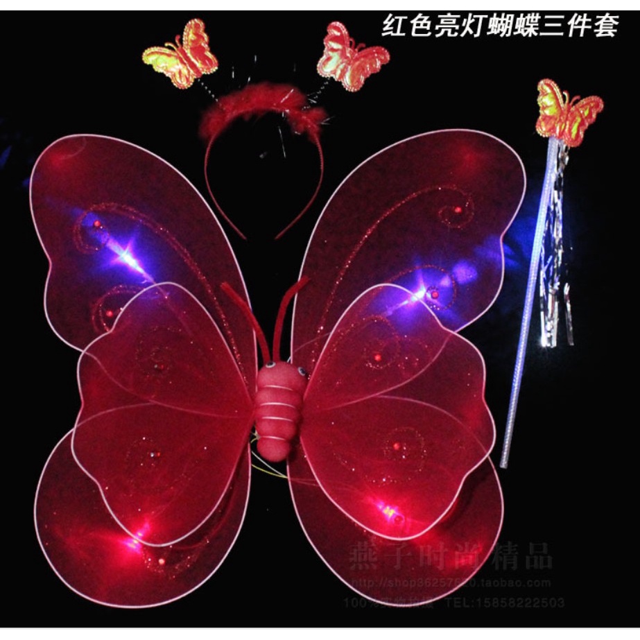 Đồ chơi cánh bướm kép CÓ ĐÈN kèm bờm gậy phép KHÔNG VÁY giá rẻ cho bé chơi Trung thu