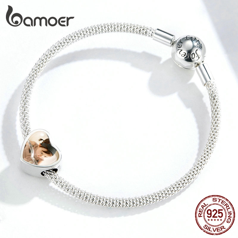 Khuyên tai Bamoer bằng bạc 925 hình trái tim tùy chỉnh được phong cách quyến rũ