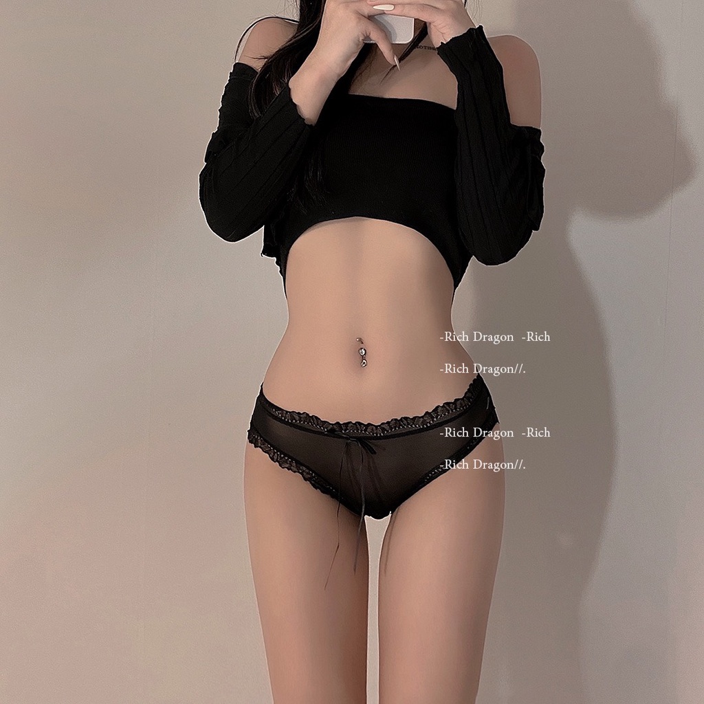 Quần lót ren xuyên thấu sexy nữ phong cách gợi cảm quyến rũ viền ren đính nơ cao cấp  QL057