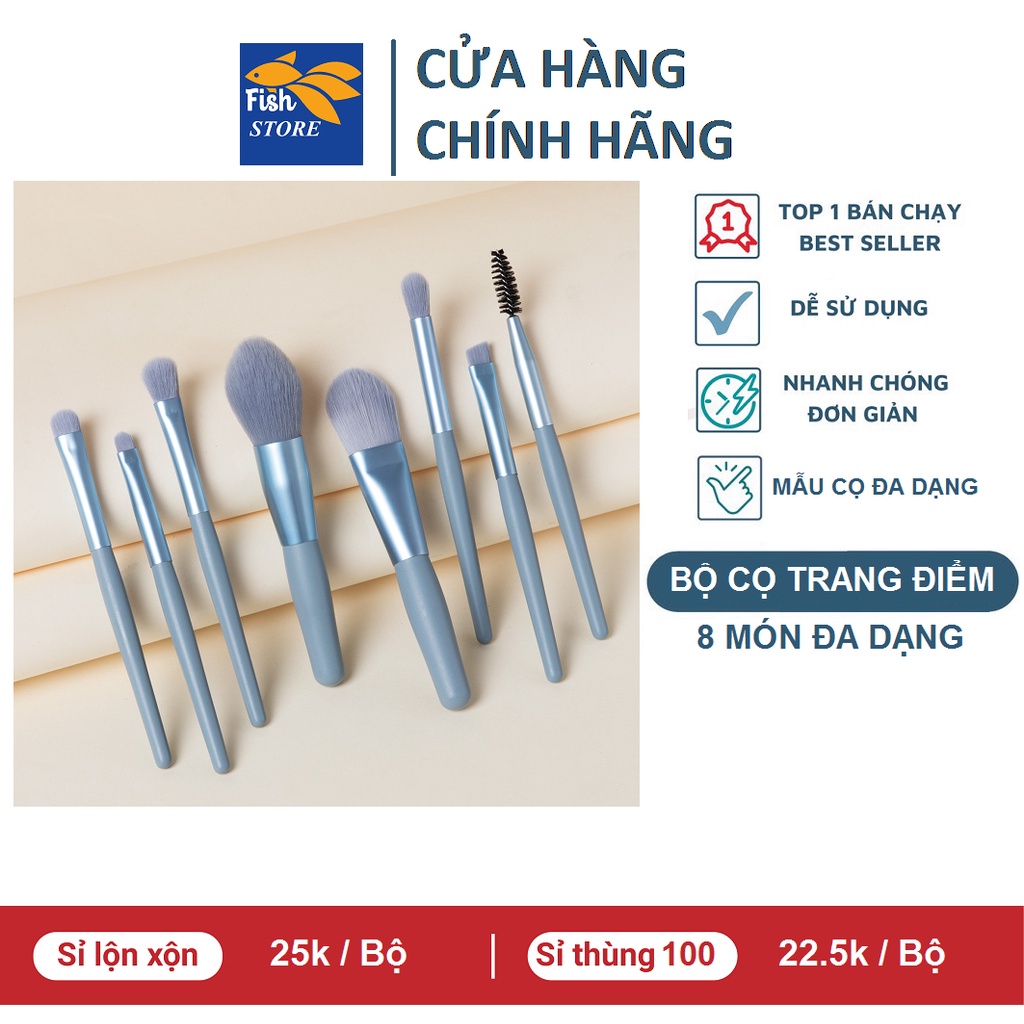 (Có Bán Sỉ) Set 8 cọ trang điểm cán gỗ lông mềm mini xinh xắn