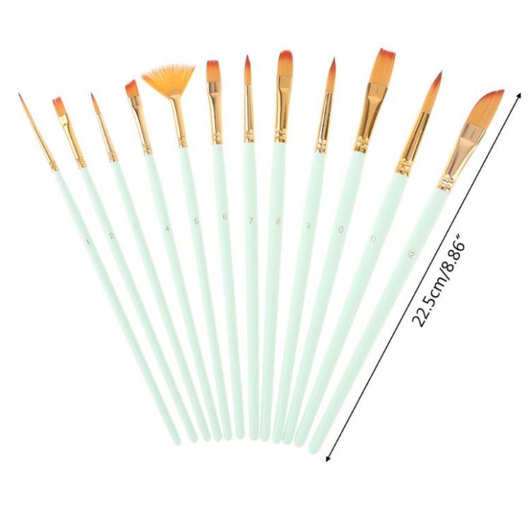 12 Cọ vẽ màu nước Pastel 3 Mint Pink Blue màu sơn dầu tranh tường số hoá - Chuyenmythuat68