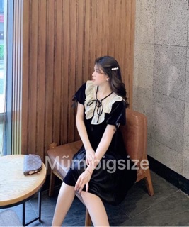 (bigsize) Váy nhung babydoll cổ tiểu thư
