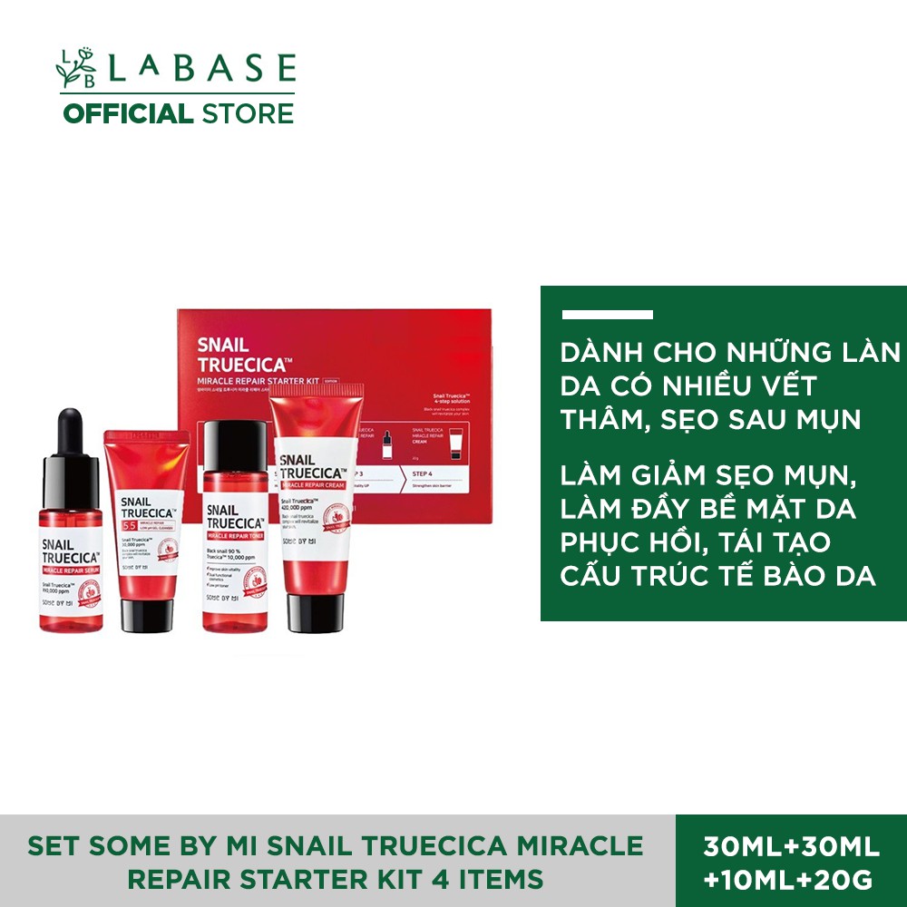 [Set 4 món] Bộ Kit Dưỡng Da Chiết Xuất Ốc Sên Some By mi Snail Truecica Miracle Repair Starter Kit