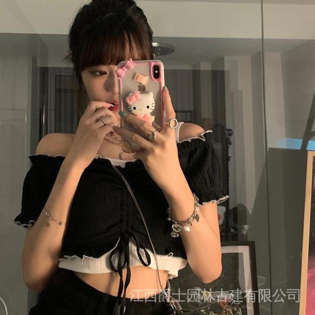 Áo hai dây dáng ngắn phối dây rút thời trang mùa hè