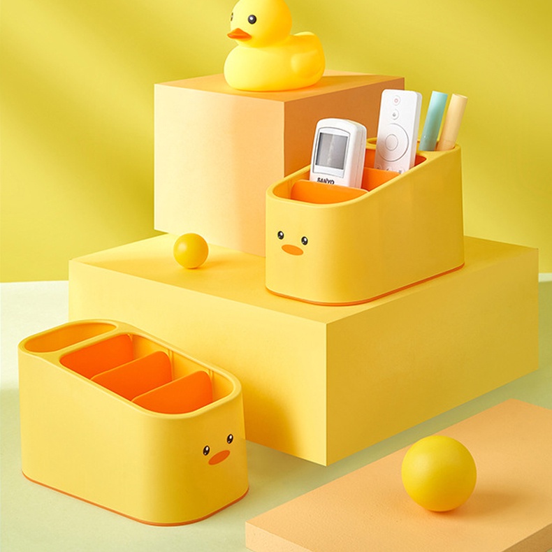 Kệ đựng bút 4 ngăn hình bạn vịt cute ống cắm bút giá đỡ điện thoại kệ mini để bàn làm việc đồ văn phòng phẩm hộp bút DKV