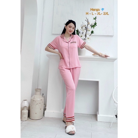 Đồ Bộ Pizama Lụa Mango Mềm Mát - Quần Dài Tay Ngắn Mẫu mới phom chuẩn hàng Có Size 50-75kg