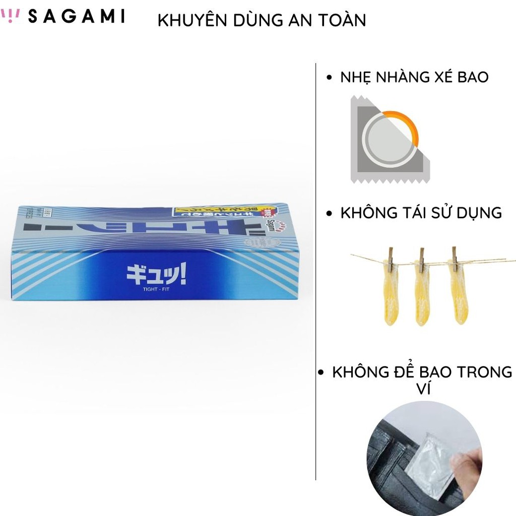 Bao cao su Sagami Tight Fit lượn sóng hộp 12 chiếc ôm sát chống tuột kéo dài thời gian