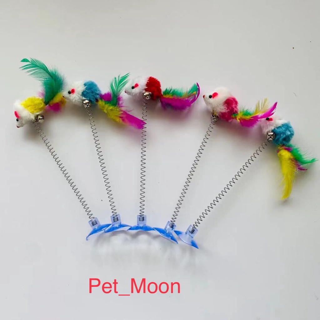 Đồ Chơi Tương Tác Hình Chú Chuột Lò Xo Gắn Lông Vũ Cho Mèo Cưng